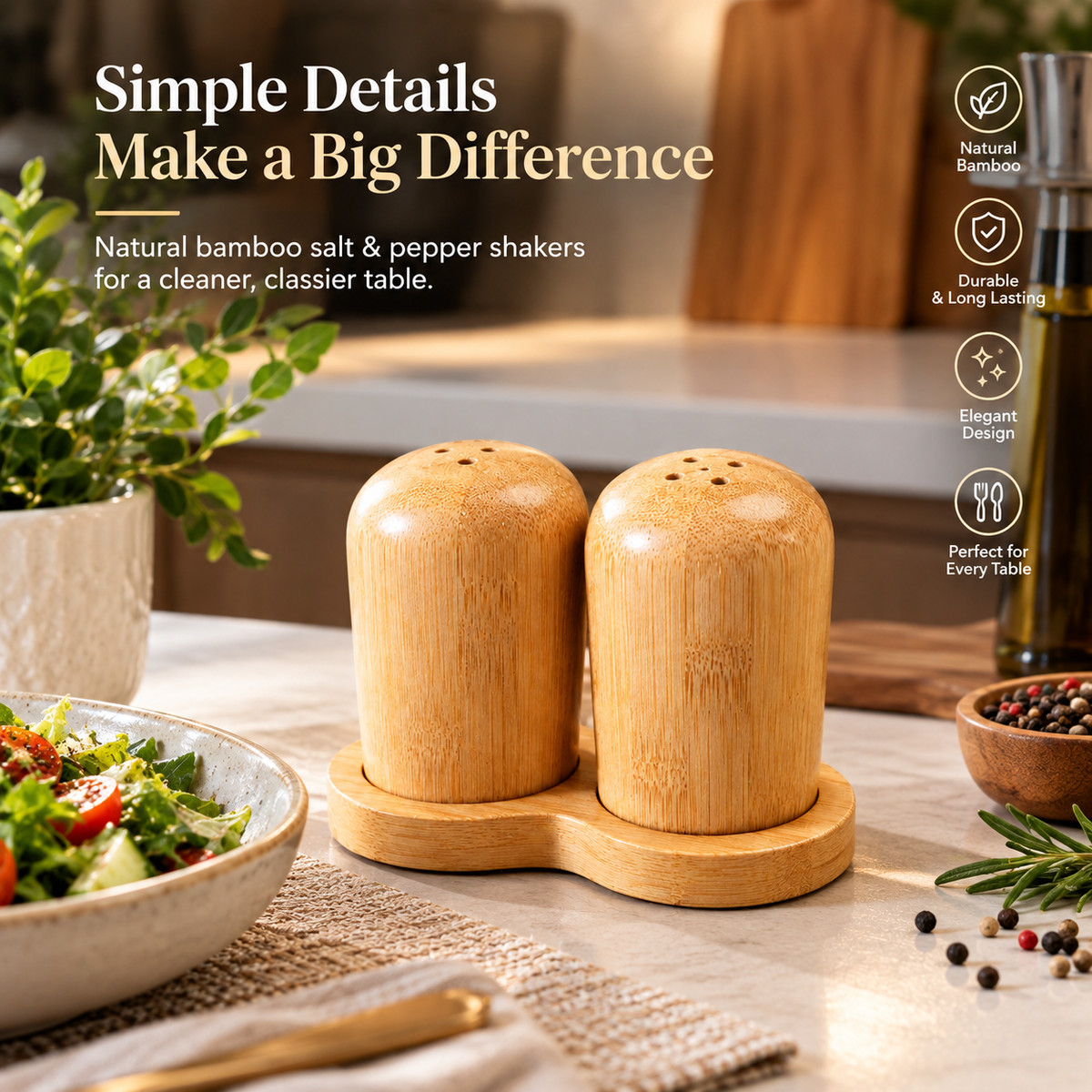 Woodora- Premium Wooden Salt & Pepper Shaker Set