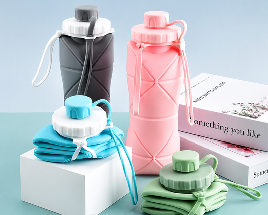 Silicone Foldable Water Bottle 600ml | Portable Pocket Size Collapsible Travel Bottle (Random Color)