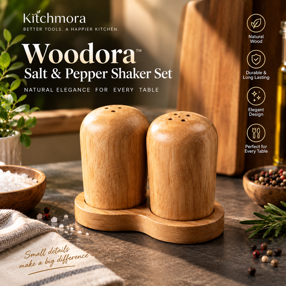 Woodora- Premium Wooden Salt & Pepper Shaker Set